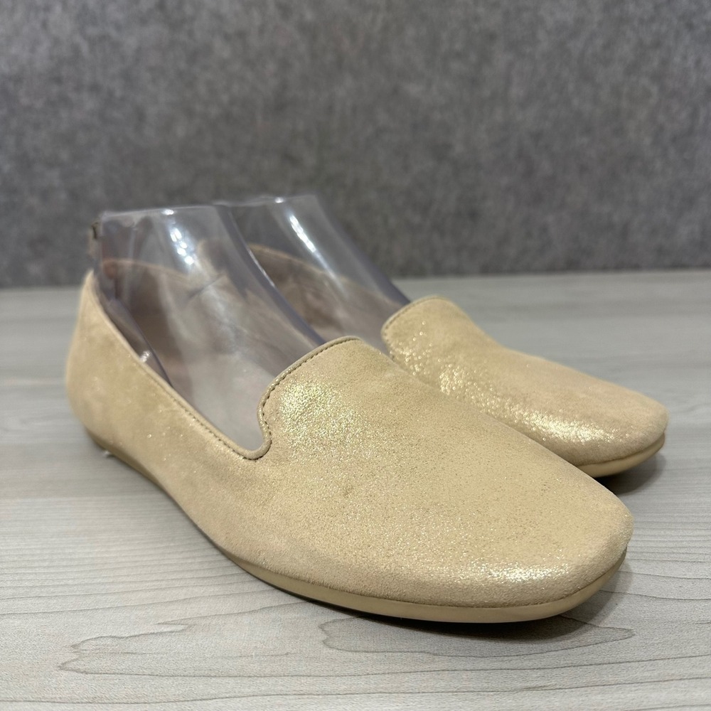 Vionic Coral Venetian Loafers Womens 9.5 Gold Shimmer Suede Slip On Flat Comfort